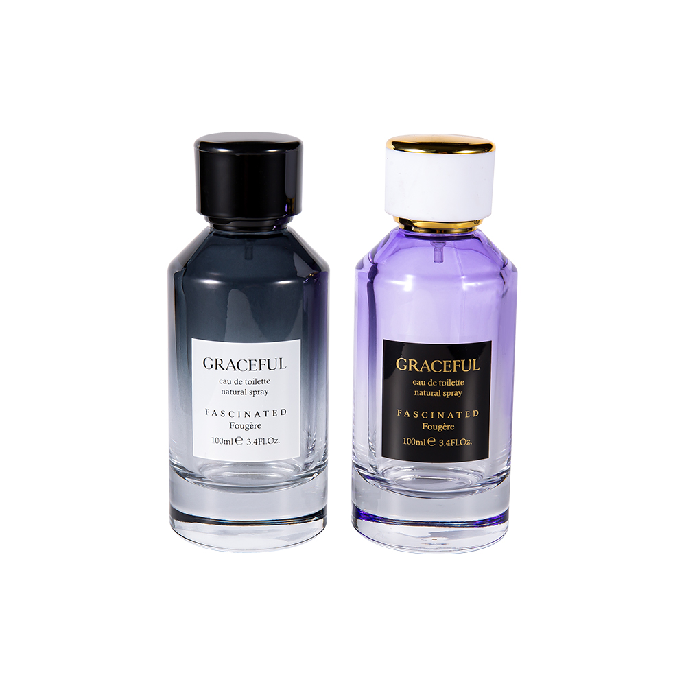 GC4418-WJ2098 100ML Buidéal Cumhráin Gloine Clóbhuailte Brataithe le Dath le caipín Plaisteacha ABS Leathar agus Línéar UV PP