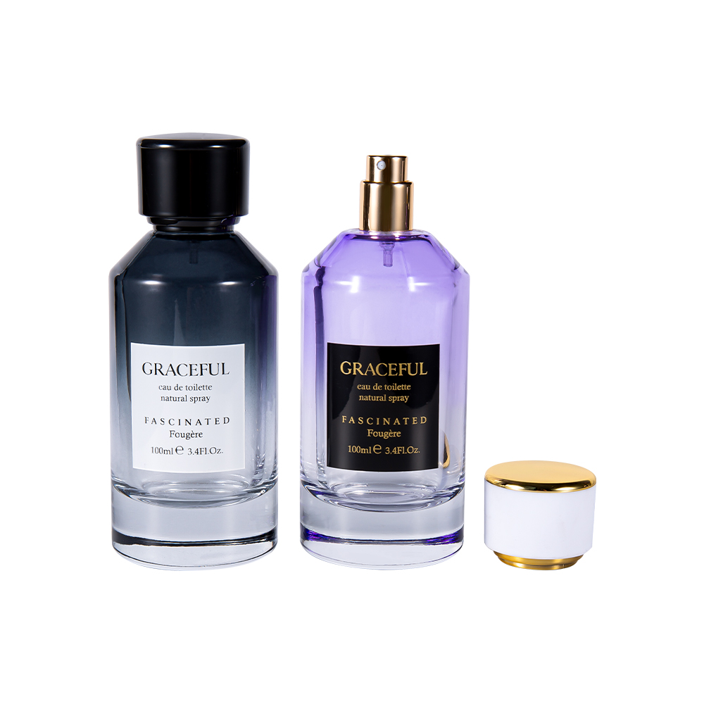 GC4418-WJ2098 100ML Buidéal Cumhráin Gloine Clóbhuailte Brataithe le Dath le caipín Plaisteacha ABS Leathar agus Línéar UV PP