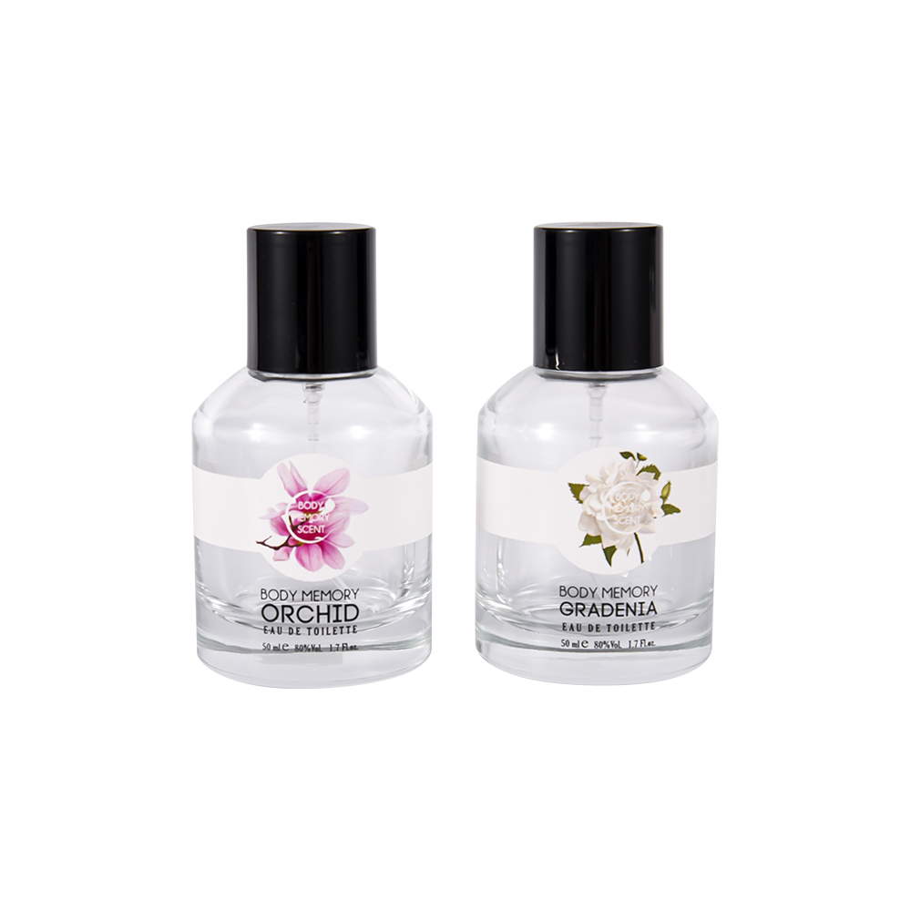 GC4815-WJ2531 50ML Buidéal Cumhráin Gloine Soiléir le caipín Plaisteacha Dubh PP